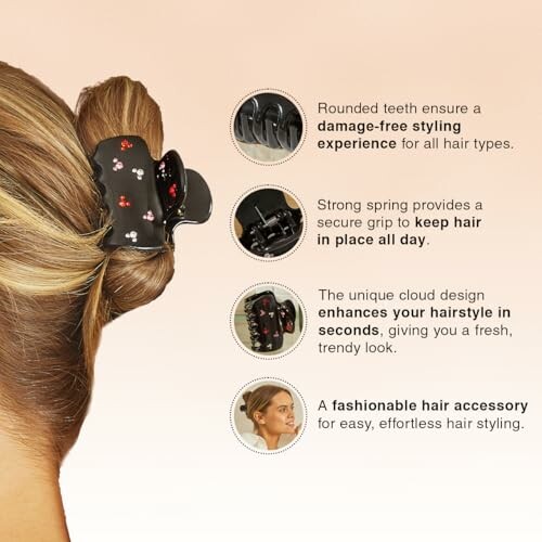 Hair clip with strong grip and unique design for easy styling.